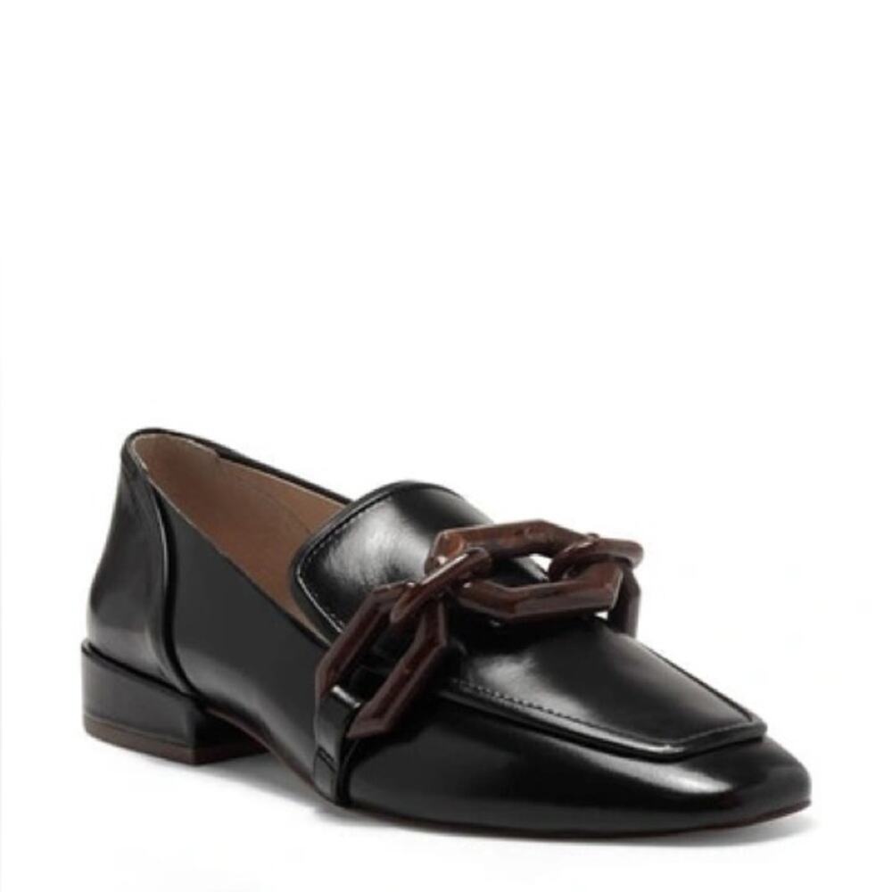 Louise et Cie Women's Emlen Chain Leather Loafers Size 9 Black Tortoise Shoes